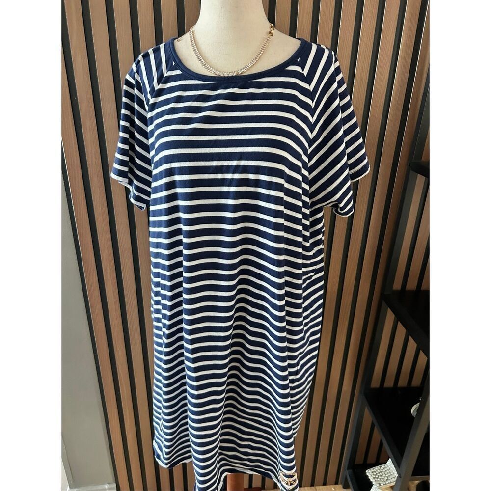 Michael kors long shirt/dress short sleeves stripped shirt blue and white size 1